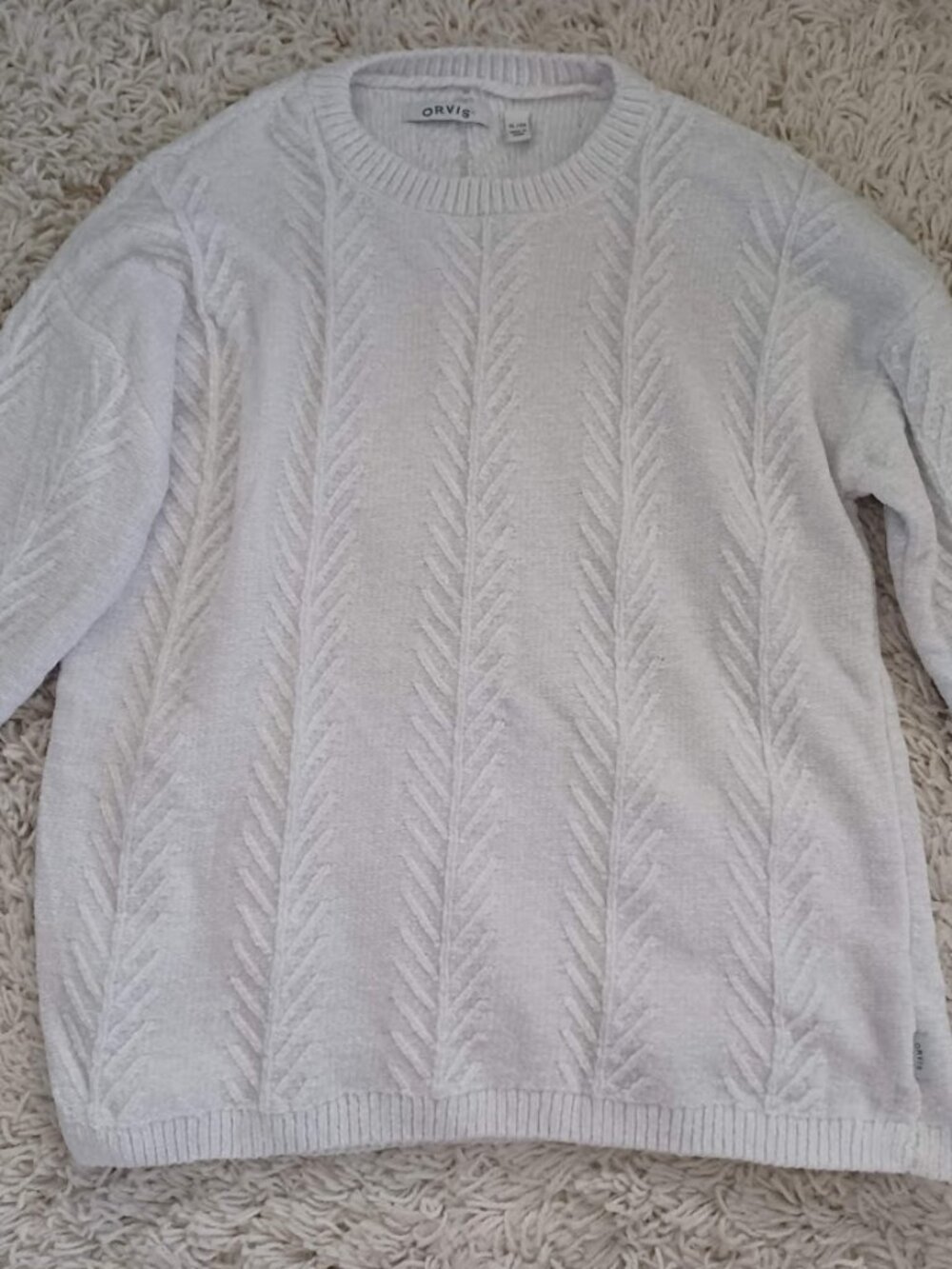 Orvis Womens XL Ivory Chenille Cable Knit Sweater Crewneck Soft Cozy Pullover